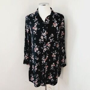 Divided by‎ H&M Black Floral Button Front Dress Women's Size 12